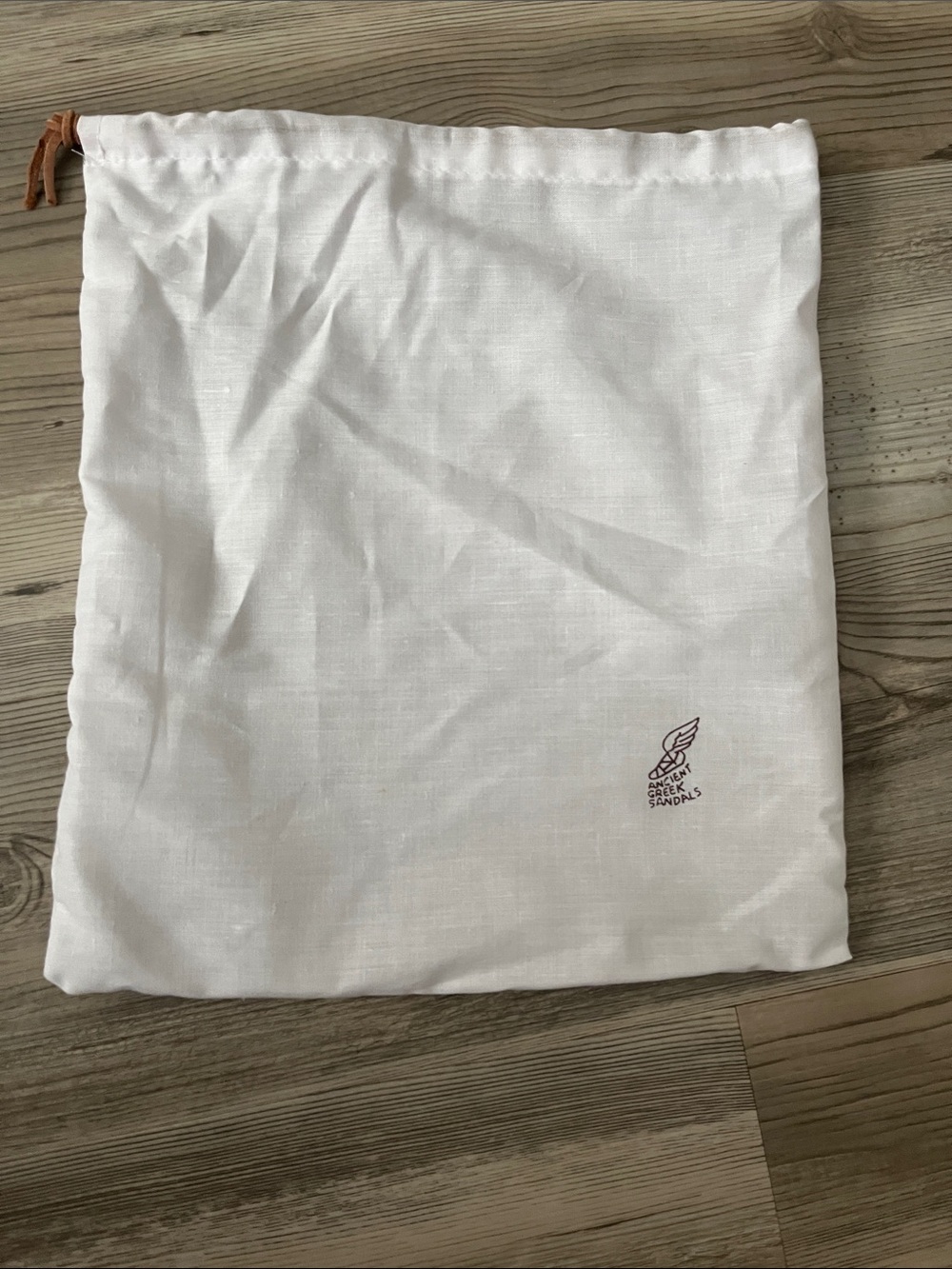 Ancient Greek Sandals White Dust Bag with Brown Drawstring Accent